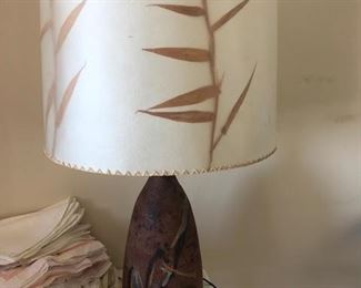 1 of 2 Vintage pottery lamps with original shades