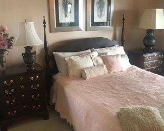 Harden mahogany  bedroom furniture, queen poster bed, pr of 4 drawer nightstands