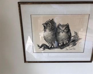 Owls, pen  ink