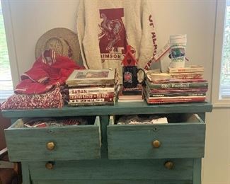 Painted 4 drawer chest; also University of Alabama collectibles