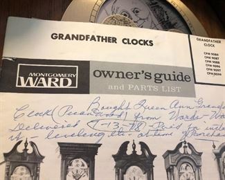 Grandfather clock with owner's guide