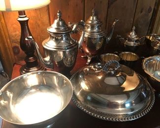 Silver plate Teapots, Creamer and sugar bowls