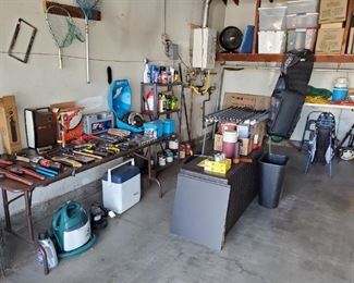 Garage, with power & hand tools, Golf clubs, some fishing, luggage & more.