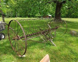Antique horse drawn hay rake