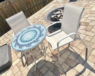 11-	Bistro set – mosaic tile table with two chairs 28”R			$125