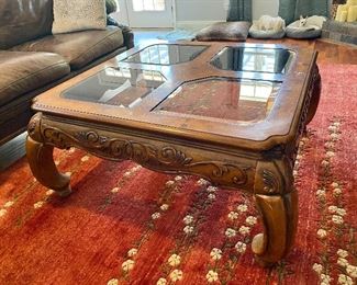 28-	Asian influence Coffee Table & side glass top	42”sq & 30”sq		$250