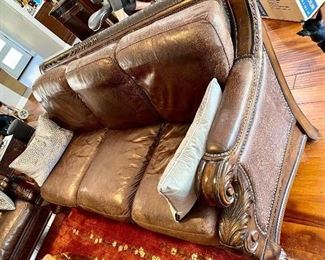 30-	Texas Hillsboro Leather Sofa & Loveseat with nail heads 81”L & 56”L	$1,350