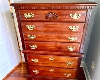 37-	Chest of drawers tall, brass hardware 	3’L x 18”D x 52”H		$295