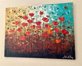 65. Original artwork ‘Poppies” by Jolinn Anthony 31.5”W x 21.5”H	$75