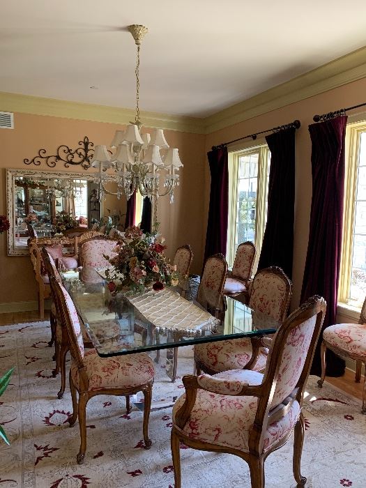 Marvelous, Dining Room set, Glass table w/acrylic legs and 10 chairs