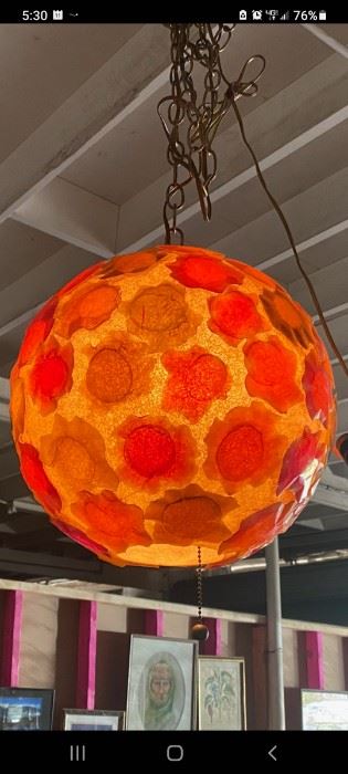 This Vintage 1960's Wild Flower Power Swag Lamp (fiberglass & lucite) will bring a warm, unique glow to your room decor.  Shows best with a clear light bulb, features popular-color adornments. RARE FIND!!!