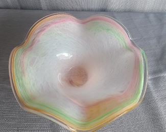 Hand-blown on the island of Murano, Italy, this beautiful "flower bowl" is a unique show piece that will enhance  any room - especially beautiful when displayed on a glass shelf or table