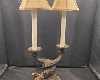 Vintage bronze "twisted fish" side lamp
featuring a black marble base (from a yacht)