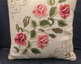 Embroidered rosevine pillow
