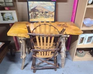 Hand-crafted in Kentucky, this rustic desk and chair set, sold together, has an ideal foot print to fit any room in country home, lake house or cottage! 
1 of 4 views