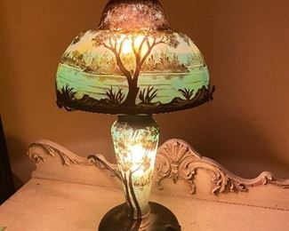 Reverse painted landscape lamp