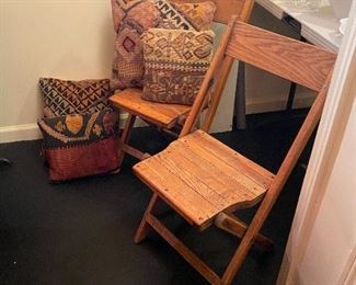 Pair of vintage wooden folding chairs 