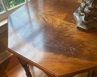 Antique Burl walnut octogenarian table 