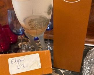 M.F. Cristal de Paris Elyseé handmade vintage wine glasses in original boxes
