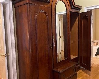 Stately mahogany Antique French  Victorian mirrored wardrobe 