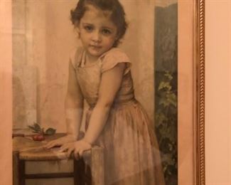 ANTIQUE PRINT - YVONNE, GIRL WITH CHERRIES BY W. BOUGUEREAU 1896