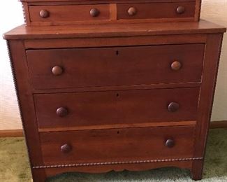 Love this cherry step back dresser with 2 glove boxes and beaded trim.