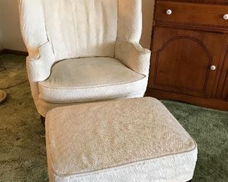 Great Wingback with ottoman.  A good cleaning will make this chair charming as ever and a little repair on one of the arms.