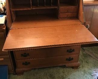 Wonderful Maple drop front desk.  At one time had a top hutch.  Ready for some loving care.