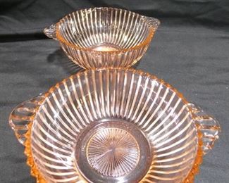 2 Queen Mary Bowls with handles 5.5" X 2.5" Depression Glass