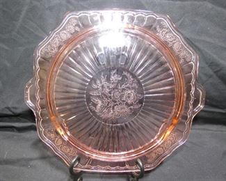  Mayfair Open Rose Pattern Depression Glass Footed Cake Plate 11" x 10" - Hocking Glass Co 1931-1937