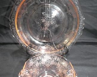 Pink  Depression Glass Florentine no 2
 9" Bowl
- Double Handle ruffle Edge Soup Cup / Bowl 5.25" diameter