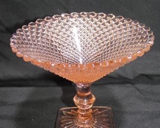 Pink Miss American Depression Glass by Hocking
Pedestal Candy Dish 5.5" diameter x 5" tall