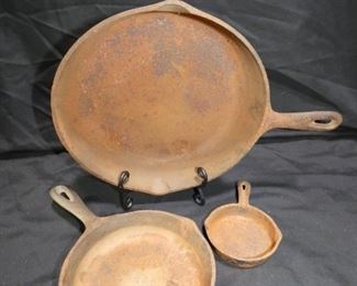 3 Cast Iron Skillets
- No 8-B7 10.25" Marked Made in America
- 6.5" Pittypats Porch Atlanta GA
- 3.75" Not Marked