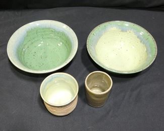 2 Handmade Pottery Bowls and 2 Cups
- 2-PM-MD12 Bowls 7"
- PM-MD18 AD Cup 2" x 3 1/4" Tall
- ??? RY Cup 2 1/4" x 3"