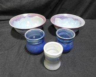 Blue Pottery Cups and Bowls
- 2-SGS?? 7" Bowls
- 3 Cups *2 are marked