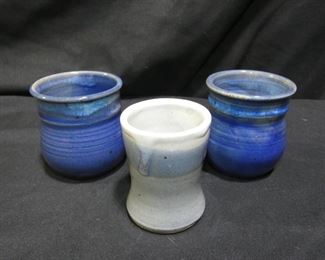 Blue Pottery  3 Cups *2 are marked