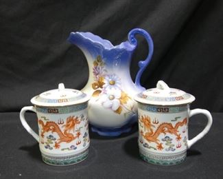 Porcelain Pitcher and Mug Set
- Porcelain Pitcher 7.5"
- 2 Coffee/Tea Mug with Lids 4 1/4"
