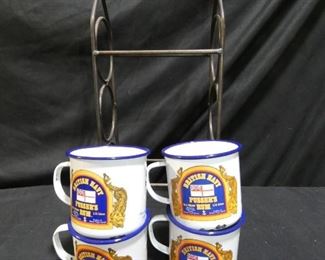 British Navy Pusser's Rum Mugs with Rack
- Enameled Metal
- Wrought Iron Wine Rack 18" Tall