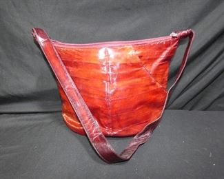 Red Leather Shoulder Strap Bag 8.5" x 13"