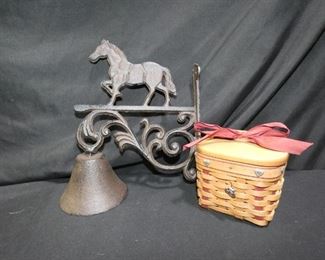 Wrought Iron Horse Bell & LongaBerger Basket
- Bell 8" x 9"
- Basket 4 1/4" x4 1/4" x 3 3/4"