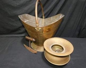 Large Vintage Brass Bucket, Spittoon & Cutter
- Large Vintage Brass Coal Bucket 15.5" x 12.25" x 18" tall with handle
- Primitive Cutter
- Vintage Brass Spittoon (Has small cracks) 8" x 5.5" tall
