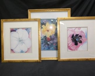 3 Framed & Matted Flower Prints
- A Little Sunlight marked 7/300 Sign T Murphy? 21.25" x 17.75" Tall
- Pink & White Flowers Matted & Framed 18.25" x 16.75" - No Signatures