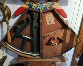 Antique sextant in case