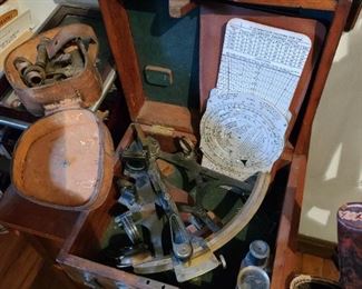 Antique sextant in wooden case