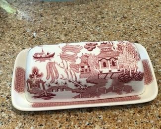Churchill England red willow butter dish with lid