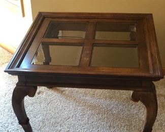 Queen Anne side table with glass inserts