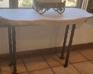 Stone slate console table $150
Extremely heavy 
Wrought iron base 