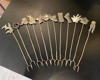 Set of 12 vintage Taxco sterling silver drink picks