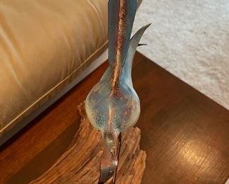 Mid Century Modern shorebirds enameled copper sculpture by Harold Kerr, marked