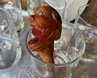 Antique German carved open mouth bottle pour